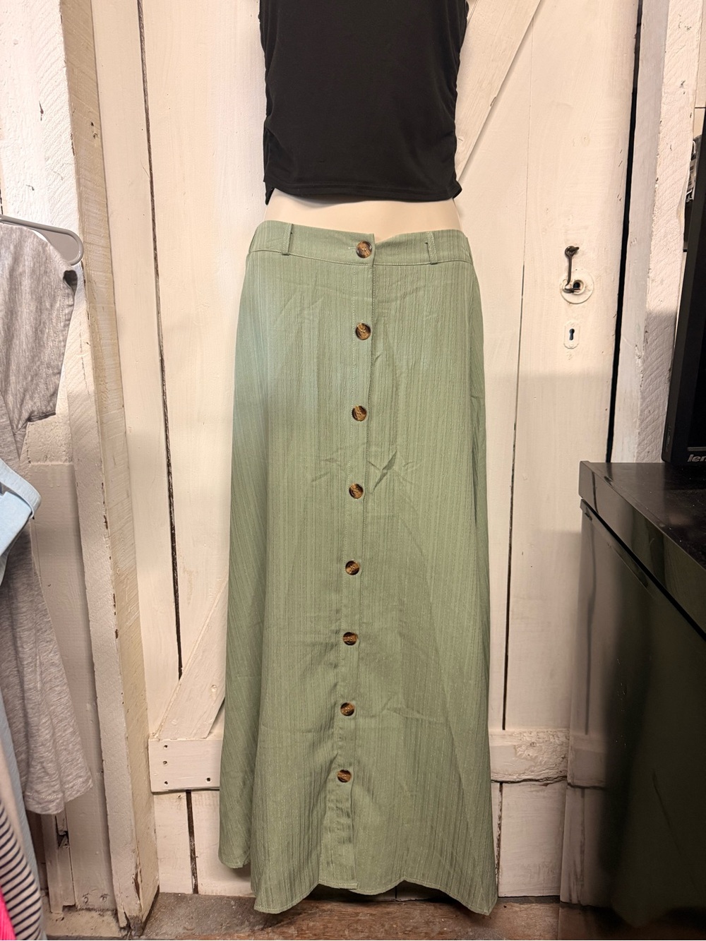 Women's Sage Green Button-Front Maxi Skirt